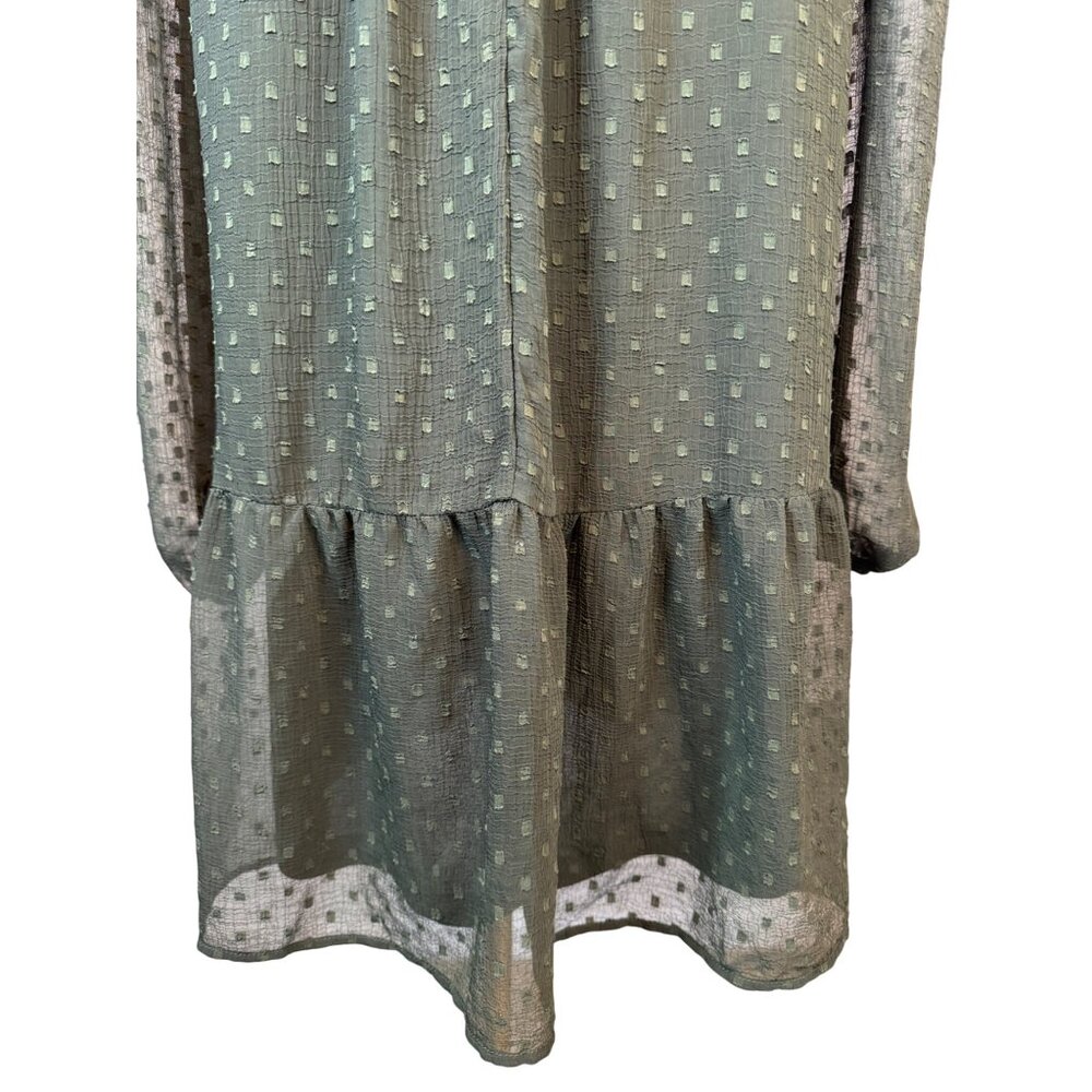 2/$30 ZARA Olive Green Small Sheer Textured Long Sleeve Dress - Picture 11 of 15